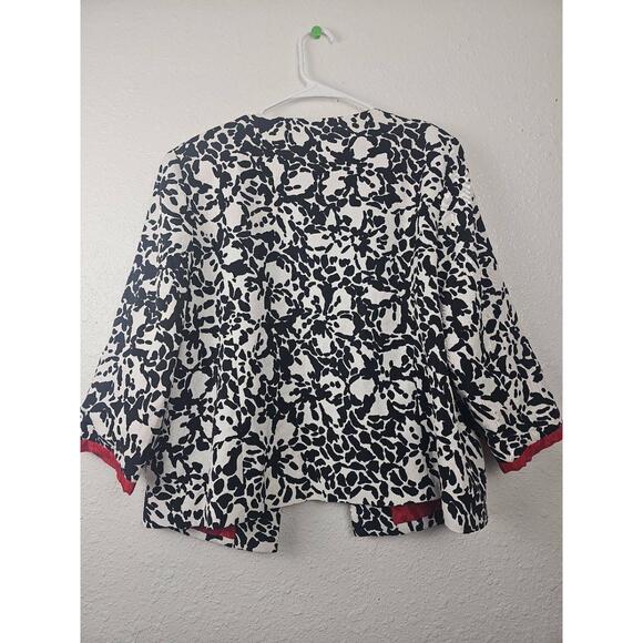 Kim Rogers Open Front Blazer Black White Red Print Petite 14P Jacket - Picture 5 of 9